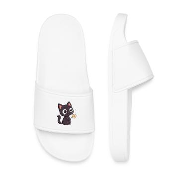 Black cat and daisy - Kids’ Pool Sliders - white - Front