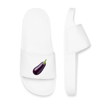 Aubergine, Eggplant Veggie Vegan GeschenkIdee - Kinder Badelatschen - Weiß - Vorne