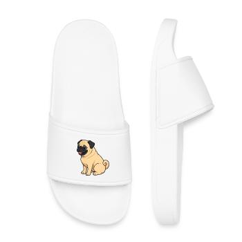 Niedlicher Pug-Cartoon-Druck - Kinder Badelatschen - Weiß - Vorne