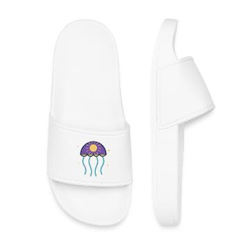 Purple solar jellyfish on purple background - Kids’ Pool Sliders - white - Front
