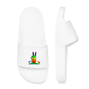 Rainbow hand peace in flowers - Kids’ Pool Sliders - white - Front
