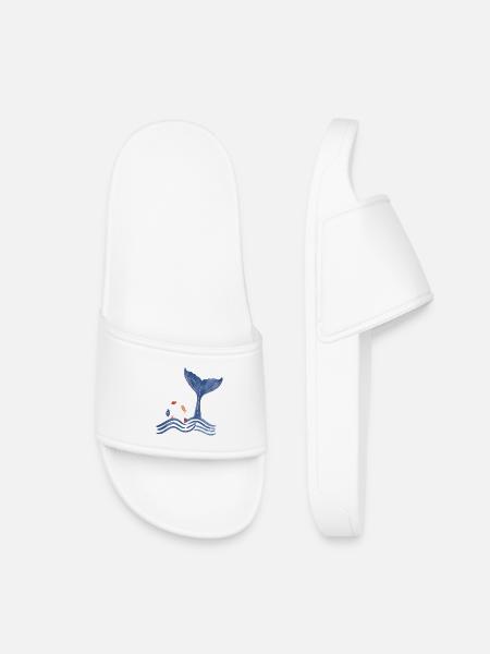 Whale fin and fish - Kids’ Pool Sliders - white