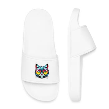 Kater mit Sonnenbrille - Kinder Badelatschen - Weiß - Vorne