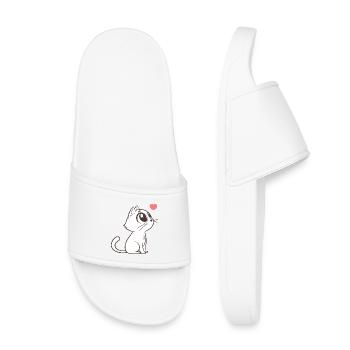 Entzückende Katze mit rosa Herzen - Kinder Badelatschen - Weiß - Vorne