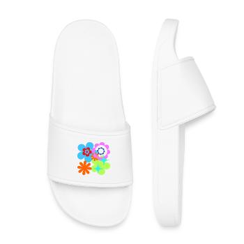 Kunterbunte Blüten und Sterne Psychedelische Flora - Kinder Badelatschen - Weiß - Vorne