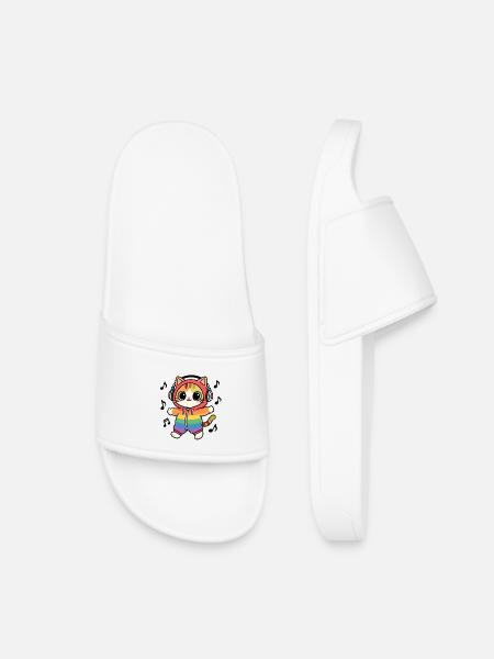Chat arc en ciel DJ hoodie notes de musique - Claquettes enfant - blanc