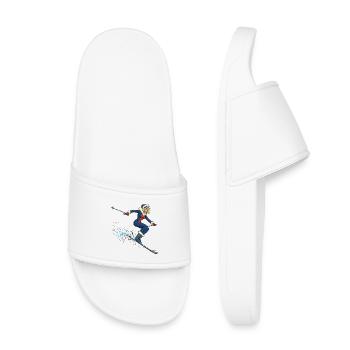 Woman on ski in the snow - Kids’ Pool Sliders - white - Front