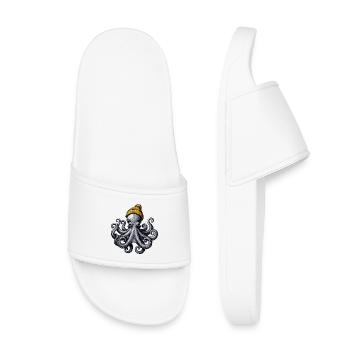 Octopus with Wool Hat Maritime Octopus Motif for - Kids’ Pool Sliders - white - Front