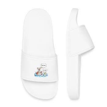 "Matter of opinion" Dog and Duck Cartoon - Kids’ Pool Sliders - white - Front