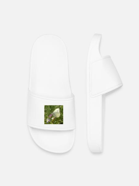 White butterfly on pink flower - Kids’ Pool Sliders - white