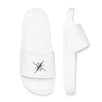 Cooles Kajak Design mit Kompassrose, grünes Kayak - Kinder Badelatschen - Weiß - Vorne