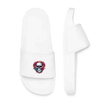 Floral Wreath Skull Portrait - Kids’ Pool Sliders - white - Front