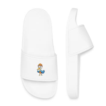 Kranich Niedliche Zeichentrickfigur Kawaii Clipart - Kinder Badelatschen - Weiß - Vorne
