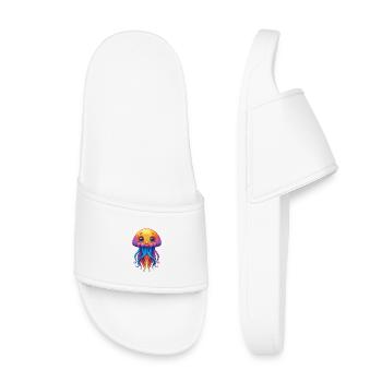 Qualle Buntes Kawaii Cartoon Meerestier - Kinder Badelatschen - Weiß - Vorne