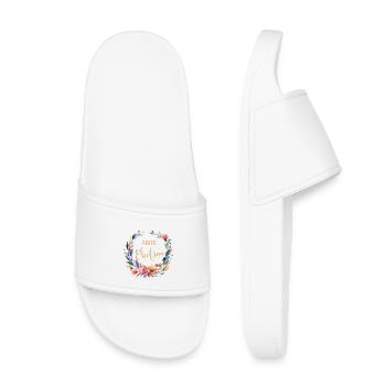 Beste Ehefrau! Floral, personalisierbar - Kinder Badelatschen - Weiß - Vorne