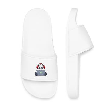 Gaming Panda mit gelbem Headset - Kinder Badelatschen - Weiß - Vorne
