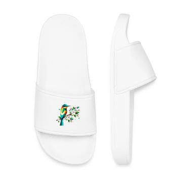 Bee-eaters on apple blossoms – Colourful motif - Kids’ Pool Sliders - white - Front