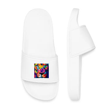 Lion Portrait with Vibrant Pop Art Colors - Kids’ Pool Sliders - white - Front