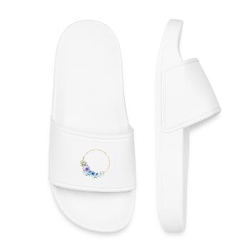 Couronne florale bleue, dorée, verte, personnalisable - Claquettes enfant - blanc - Devant