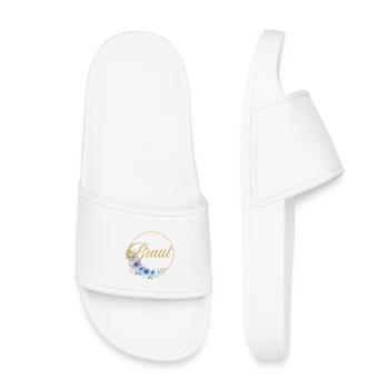 Team Bride! Circle, Floral, Blue, Purple, Gold - Kids’ Pool Sliders - white - Front