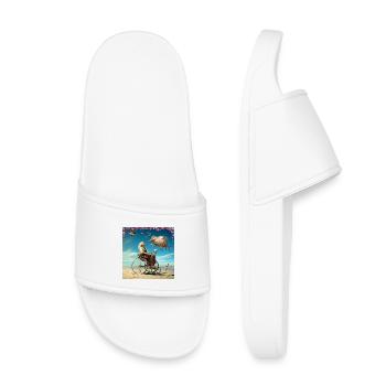 Surrealist dream world of senior woman in wheelchair - Kids’ Pool Sliders - white - Front