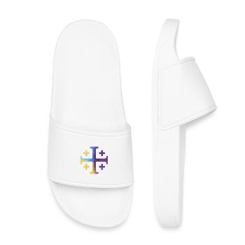 Kairos Cross (Jerusalem Cross) – Violet & Yellow - Kids’ Pool Sliders - white - Front