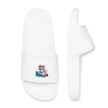 Laptop-Unicorn mit Brille und Glitzer - Kinder Badelatschen - Weiß - Vorne