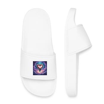 Ätherische Hände halten ein blumiges Herz - Kinder Badelatschen - Weiß - Vorne