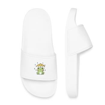 Cute Frog in the Rain – Kawaii Animal - Kids’ Pool Sliders - white - Front