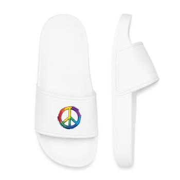 Regenbogen Peacezeichen Frieden Peace Symbol Icon - Kinder Badelatschen - Weiß - Vorne