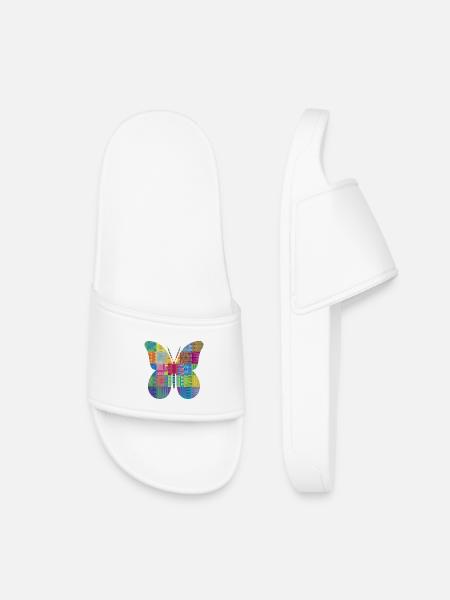 Colorful Patchwork Butterfly - Kids’ Pool Sliders - white