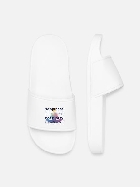 Happiness is a Feeling Positivity is a Mindset - Kids’ Pool Sliders - white