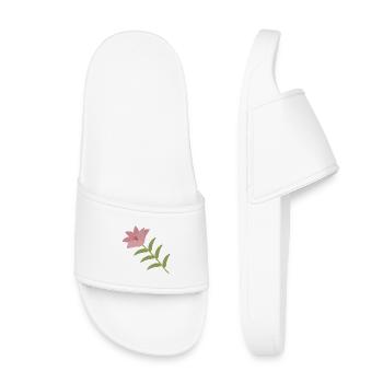 Fleur de lys rose sur tige verte - Claquettes enfant - blanc - Devant