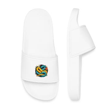 Two Python Snakes in Flower Ring - Kids’ Pool Sliders - white - Front