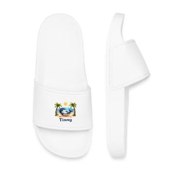 Timmy the Whale at the Beach Hammock - Kids’ Pool Sliders - white - Front