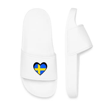 Sverige Svart Hjärta – Kärlek till Sverige - Kinder Badelatschen - Weiß - Vorne