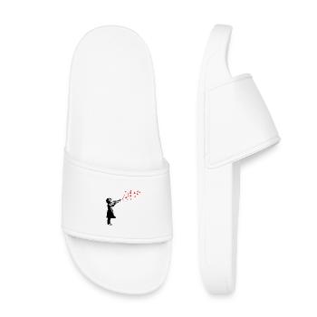 Girl and butterflies with trumpet, Banksy style - Kids’ Pool Sliders - white - Front