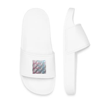 Gradient Love lettering on stripes - Kids’ Pool Sliders - white - Front