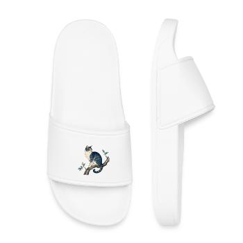 Chat bleu sur branche artistique - déco vintage - Claquettes enfant - blanc - Devant
