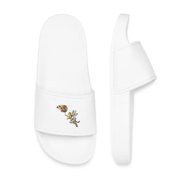 Cat fairy flies with colorful balloons - Kids’ Pool Sliders - white - Front