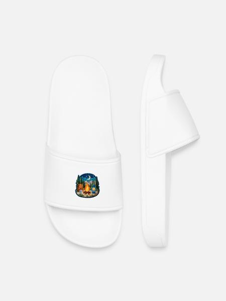Night Camp Forest Fire Patch - Kids’ Pool Sliders - white