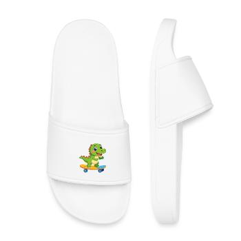 Little Green Dino on Skateboard – Skater Fun - Kids’ Pool Sliders - white - Front