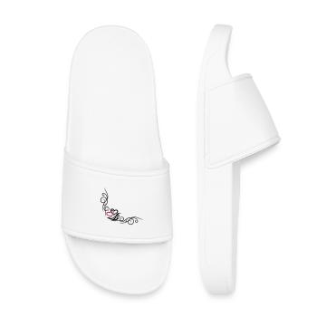 Zwei Herzen mit Tribal Tattoo Ornament - Kinder Badelatschen - Weiß - Vorne