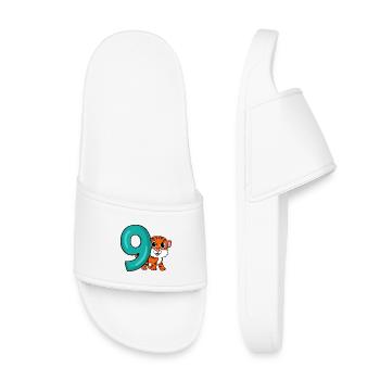 9e anniversaire Motif Tiger - Neuf ans - Claquettes enfant - blanc - Devant