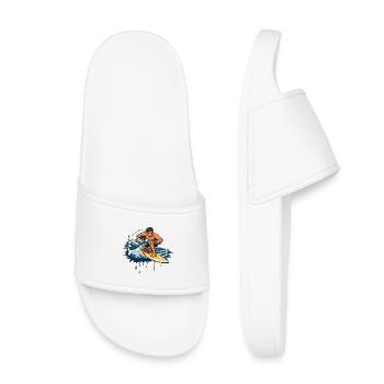 Dynamic graffiti illustration of a surfer - Kids’ Pool Sliders - white - Front