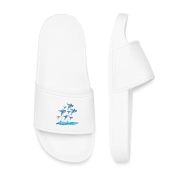 Un banc de poissons bleus par-dessus les vagues - Claquettes enfant - blanc - Devant