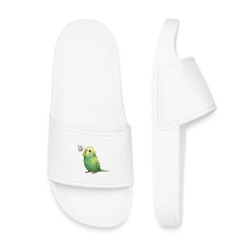 Wellensittich mit Schmetterling - Kinder Badelatschen - Weiß - Vorne