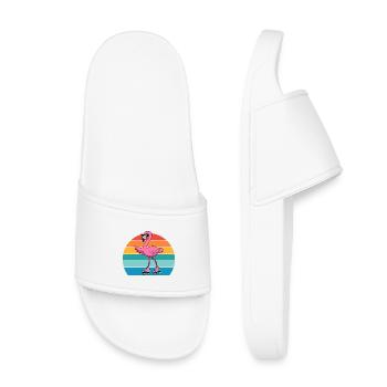 Exotischer Retro Rosa Flamingo Mit Sonnenbrille - Kinder Badelatschen - Weiß - Vorne