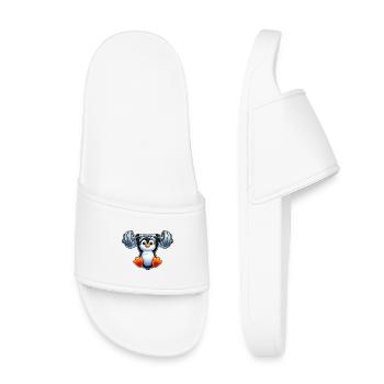 Cute cartoon penguin with dumbbell pull-up head - Kids’ Pool Sliders - white - Front