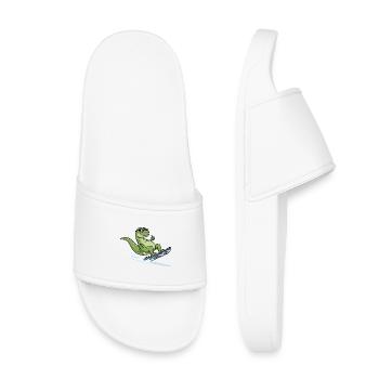 Cooler Dinosaurier Surfer Mit Sonnenbrille - Kinder Badelatschen - Weiß - Vorne
